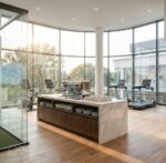 Modern gym with treadmills and exercise bikes